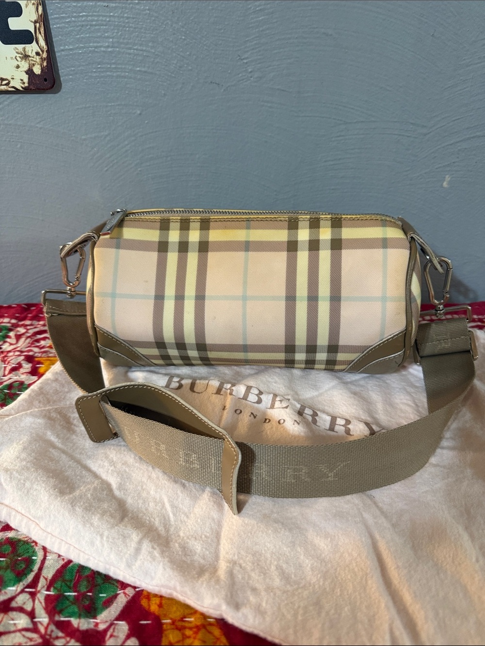 Burberry Beige and Olive Check Canvas Belt Bag
